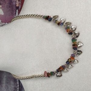 Sterling Silver/Gemstone Nugget Heart Charm Necklace.